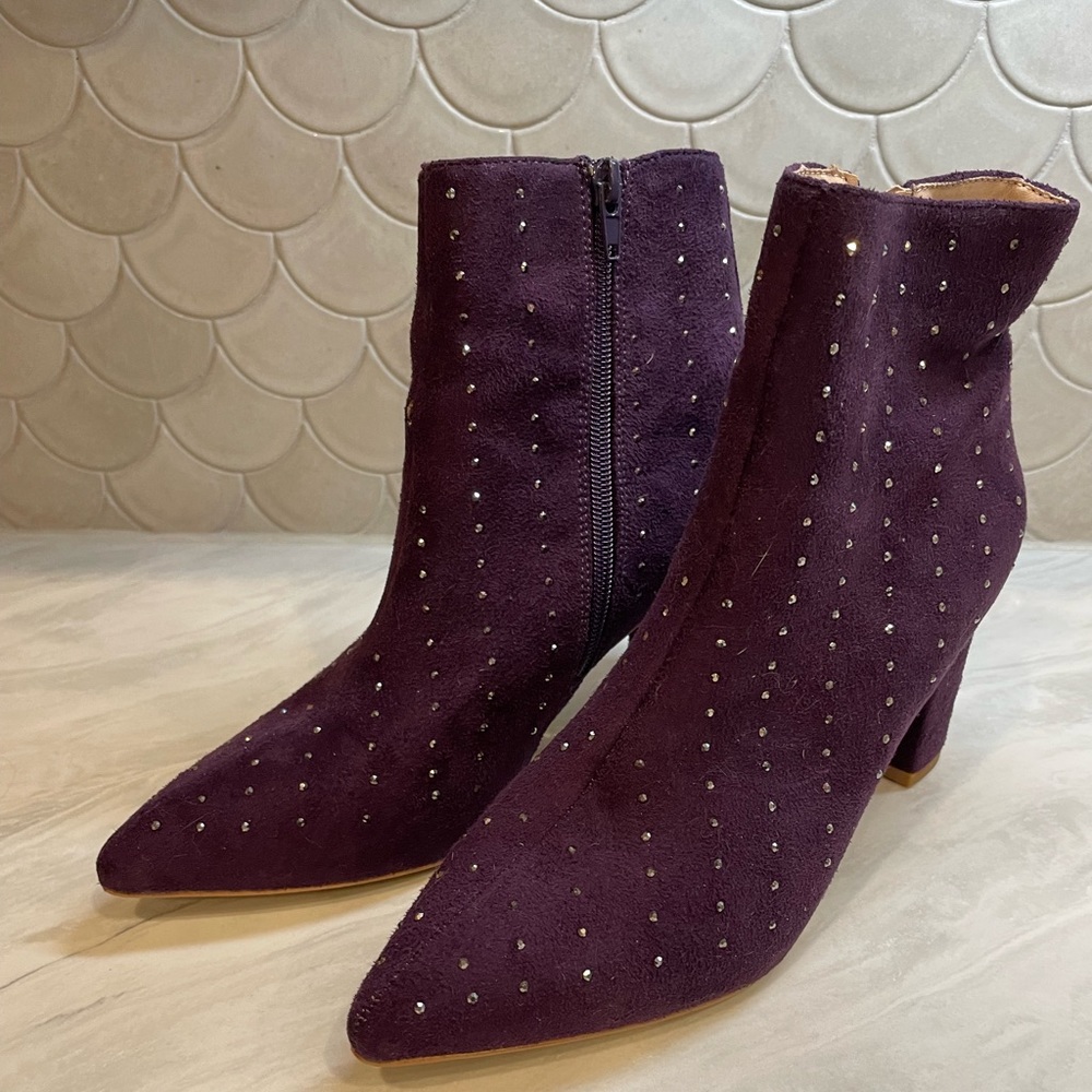 Elegant Purple Ankle Boots with Rhinestones